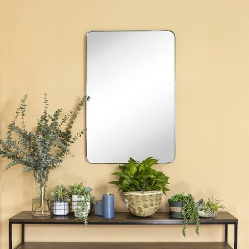 GRACTO 24x36'' Chrome Metal Framed Bathroom Mirror for Wall in Stainless Steel Rounded Rectangular Bathroom Vanity Mirrors Wall Mounted in Saudi Arabia