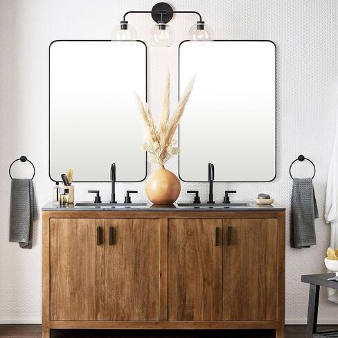 GRACTO 24x36'' Chrome Metal Framed Bathroom Mirror for Wall in Stainless Steel Rounded Rectangular Bathroom Vanity Mirrors Wall Mounted in Saudi Arabia