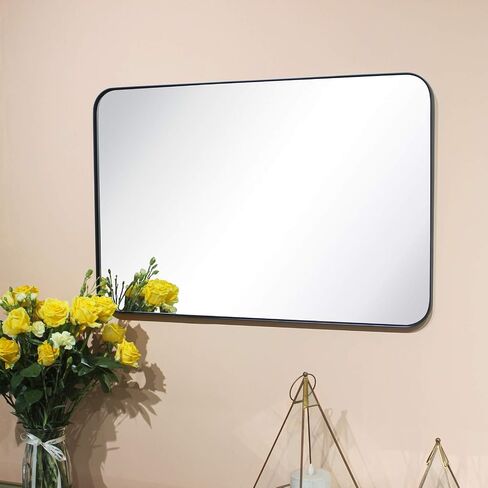 GRACTO 24x36'' Chrome Metal Framed Bathroom Mirror for Wall in Stainless Steel Rounded Rectangular Bathroom Vanity Mirrors Wall Mounted in Saudi Arabia
