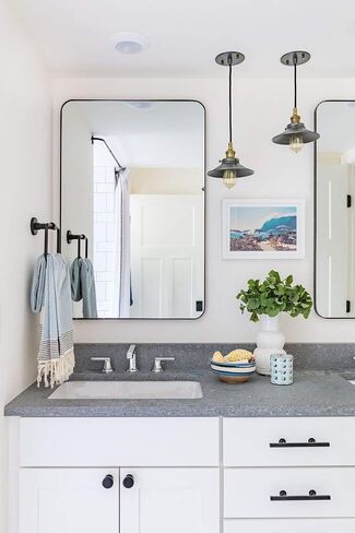 GRACTO 24x36'' Chrome Metal Framed Bathroom Mirror for Wall in Stainless Steel Rounded Rectangular Bathroom Vanity Mirrors Wall Mounted in Saudi Arabia