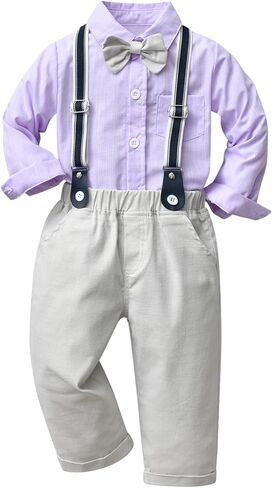amokk Gentleman Outfits Formal Wear for Toddler Baby Boys Bow Tie and Suspenders Clothing Set in Saudi Arabia