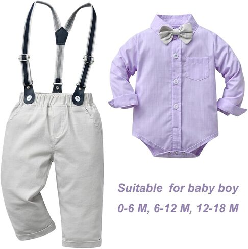 amokk Gentleman Outfits Formal Wear for Toddler Baby Boys Bow Tie and Suspenders Clothing Set in Saudi Arabia