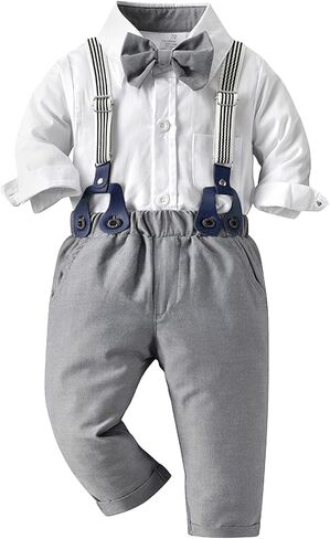 amokk Gentleman Outfits Formal Wear for Toddler Baby Boys Bow Tie and Suspenders Clothing Set in Saudi Arabia