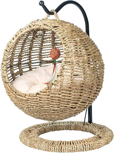 YoSpot Hand Made Wicker Cat Bed Basket Swinging Pet House Nest for Small Dog Cat with Cushion in Saudi Arabia