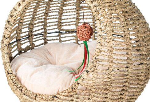 YoSpot Hand Made Wicker Cat Bed Basket Swinging Pet House Nest for Small Dog Cat with Cushion in Saudi Arabia