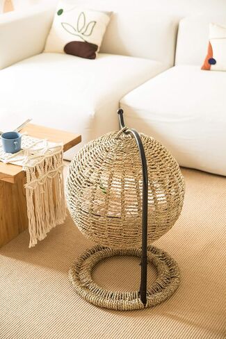 YoSpot Hand Made Wicker Cat Bed Basket Swinging Pet House Nest for Small Dog Cat with Cushion in Saudi Arabia