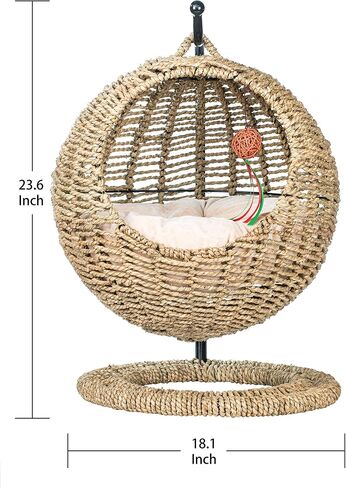 YoSpot Hand Made Wicker Cat Bed Basket Swinging Pet House Nest for Small Dog Cat with Cushion in Saudi Arabia