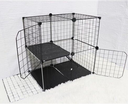 2 Tier Metal Cat Cage Indoor Cat Enclosures DIY Cat Playpen Metal Kennel for Small and Medium Cats Kittens Kitty（Black） in Kuwait
