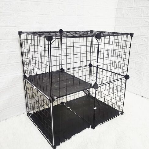 2 Tier Metal Cat Cage Indoor Cat Enclosures DIY Cat Playpen Metal Kennel for Small and Medium Cats Kittens Kitty（Black） in Kuwait