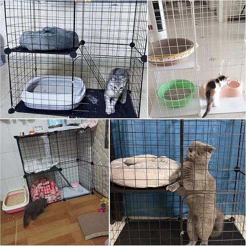 2 Tier Metal Cat Cage Indoor Cat Enclosures DIY Cat Playpen Metal Kennel for Small and Medium Cats Kittens Kitty（Black） in Kuwait