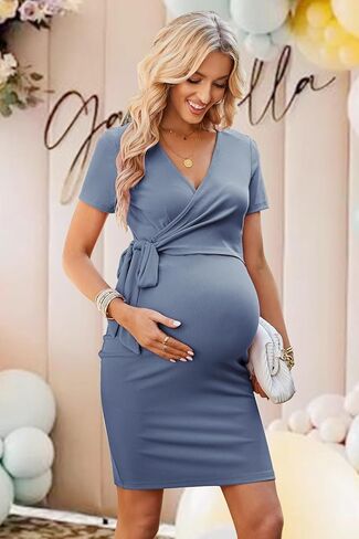 فساتين للحمل للسيدات من LAISHEN بأكمام قصيرة فستان ضيق للصيف ملابس الحمل لحفلات استقبال المولود الجديد وحفلات الزفاف والتقاط الصور in Kuwait