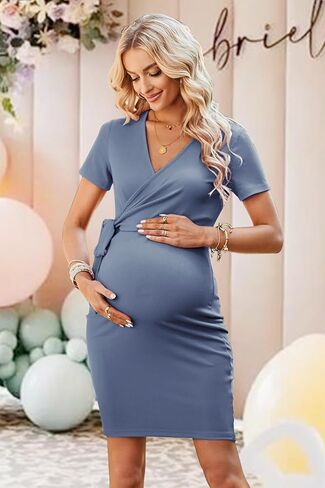 فساتين للحمل للسيدات من LAISHEN بأكمام قصيرة فستان ضيق للصيف ملابس الحمل لحفلات استقبال المولود الجديد وحفلات الزفاف والتقاط الصور in Kuwait