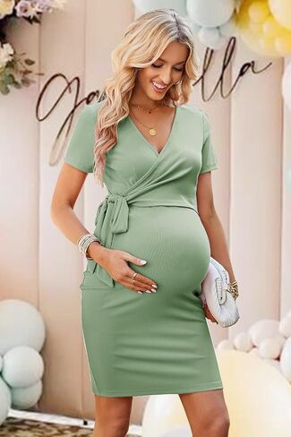 فساتين للحمل للسيدات من LAISHEN بأكمام قصيرة فستان ضيق للصيف ملابس الحمل لحفلات استقبال المولود الجديد وحفلات الزفاف والتقاط الصور in Saudi Arabia