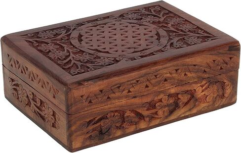 Ajuny Hand Carved Wooden Decorative Jewelry Storage Box For Women Keepsake Storage Organizer With Floral Patterns 7x5 Inch in Saudi Arabia