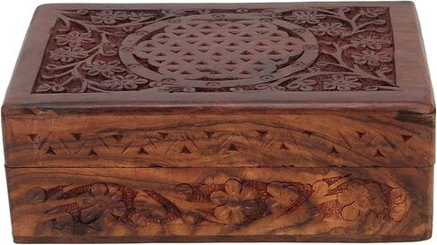 Ajuny Hand Carved Wooden Decorative Jewelry Storage Box For Women Keepsake Storage Organizer With Floral Patterns 7x5 Inch in Saudi Arabia