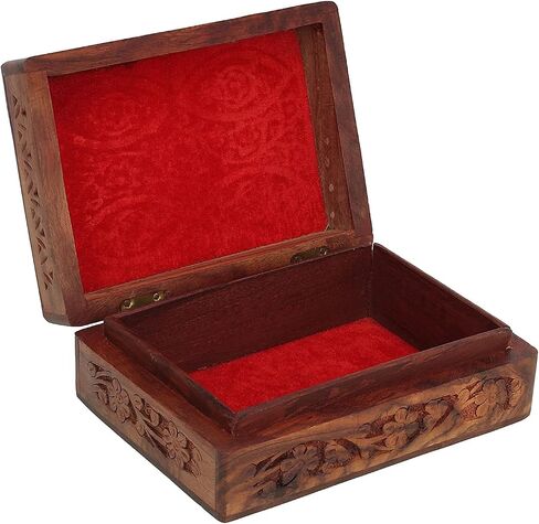 Ajuny Hand Carved Wooden Decorative Jewelry Storage Box For Women Keepsake Storage Organizer With Floral Patterns 7x5 Inch in Saudi Arabia