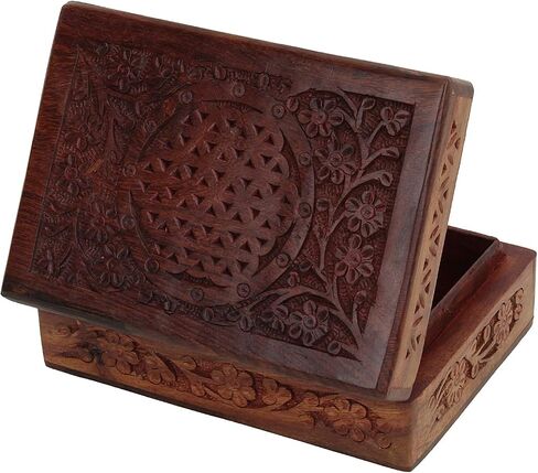 Ajuny Hand Carved Wooden Decorative Jewelry Storage Box For Women Keepsake Storage Organizer With Floral Patterns 7x5 Inch in Saudi Arabia
