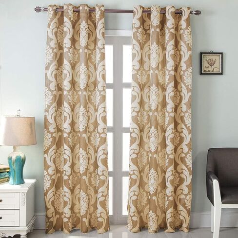 NAPEARL Damask Curtains for Living Room, Gothic Jacquard Curtain Drapes with Floral Patterns, Beige Curtains for Bedroom 84 Inch Length, Set of 2 Panels, Each 52 x 84 Inches in Kuwait