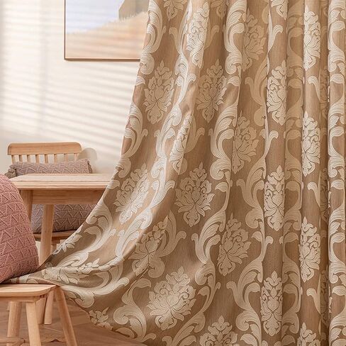 NAPEARL Damask Curtains for Living Room, Gothic Jacquard Curtain Drapes with Floral Patterns, Beige Curtains for Bedroom 84 Inch Length, Set of 2 Panels, Each 52 x 84 Inches in Kuwait