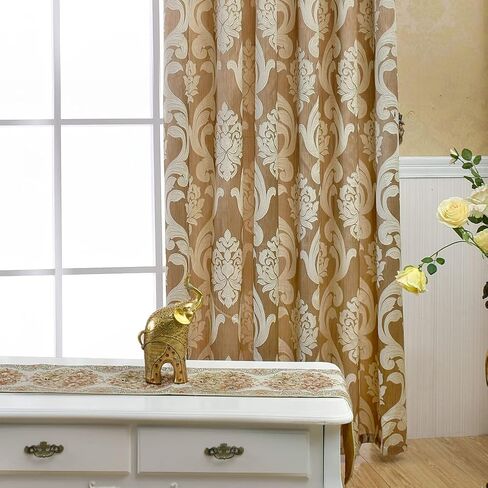 NAPEARL Damask Curtains for Living Room, Gothic Jacquard Curtain Drapes with Floral Patterns, Beige Curtains for Bedroom 84 Inch Length, Set of 2 Panels, Each 52 x 84 Inches in Kuwait