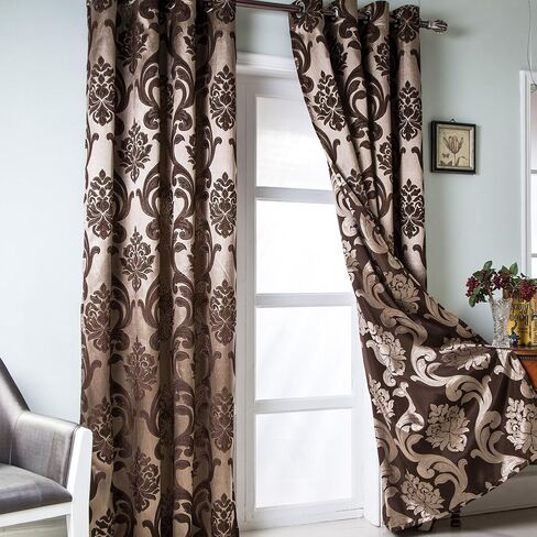 NAPEARL Damask Curtains for Living Room, Gothic Jacquard Curtain Drapes with Floral Patterns, Beige Curtains for Bedroom 84 Inch Length, Set of 2 Panels, Each 52 x 84 Inches in Kuwait