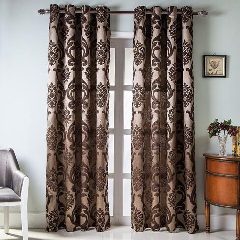 NAPEARL Damask Curtains for Living Room, Gothic Jacquard Curtain Drapes with Floral Patterns, Beige Curtains for Bedroom 84 Inch Length, Set of 2 Panels, Each 52 x 84 Inches in Kuwait