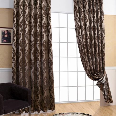 NAPEARL Damask Curtains for Living Room, Gothic Jacquard Curtain Drapes with Floral Patterns, Beige Curtains for Bedroom 84 Inch Length, Set of 2 Panels, Each 52 x 84 Inches in Kuwait