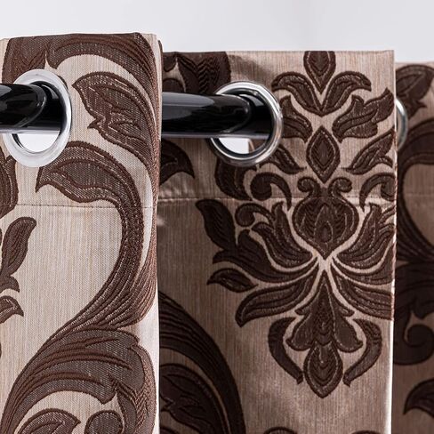 NAPEARL Damask Curtains for Living Room, Gothic Jacquard Curtain Drapes with Floral Patterns, Beige Curtains for Bedroom 84 Inch Length, Set of 2 Panels, Each 52 x 84 Inches in Kuwait