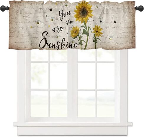 Bubkan Farm Sunflower with Cute Bees Kitchen Curtain Valances for Windows Living Room Bedroom Retro Letter Style Privacy Panel Rod Pocket Window Treatment Draper-54x18in in Saudi Arabia