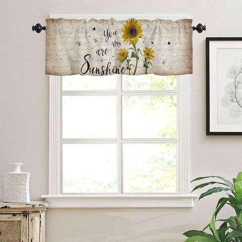 Bubkan Farm Sunflower with Cute Bees Kitchen Curtain Valances for Windows Living Room Bedroom Retro Letter Style Privacy Panel Rod Pocket Window Treatment Draper-54x18in in Saudi Arabia