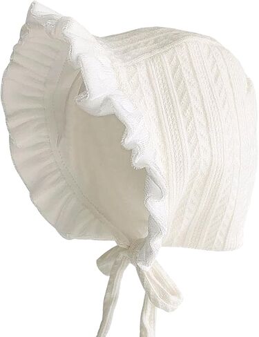 HADEEONG Baby Girls Bonnet Ultra Soft Christening Bonnet Cap Lovely Velvet Flounce Adjustable Hats 2-10 Months in Saudi Arabia