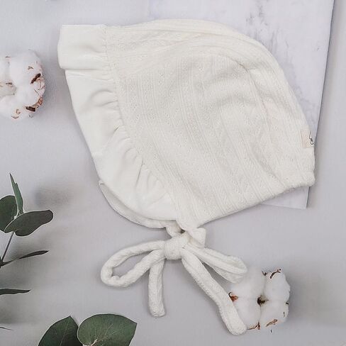 HADEEONG Baby Girls Bonnet Ultra Soft Christening Bonnet Cap Lovely Velvet Flounce Adjustable Hats 2-10 Months in Saudi Arabia