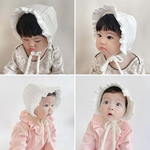 HADEEONG Baby Girls Bonnet Ultra Soft Christening Bonnet Cap Lovely Velvet Flounce Adjustable Hats 2-10 Months in Saudi Arabia