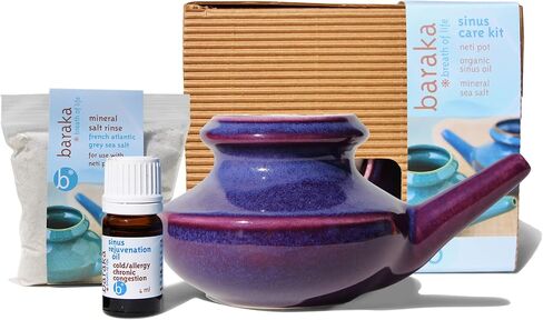 مجموعة بركة للعناية بالجيوب الأنفية - حل كامل لصحة الجيوب الأنفية - تتضمن وعاء نيتي الأرجواني، و5 مل من الزيت العطري، و2 أونصة من الملح المعدني لاحتقان الأنف - مثالية للاستخدام المنزلي! in Kuwait