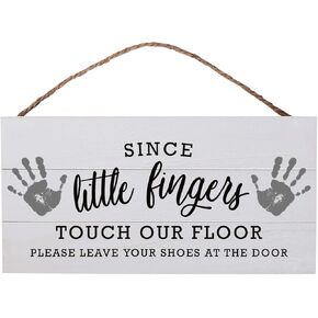 GSM Brands Little Fingers No Shoes Wood Plank Hanging Sign (13.75 x 6.9 Inches) in Kuwait