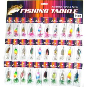 QualyQualy 30Pcs Fishing Lures Baits Tackle, Fishing Spoon Lure Spinnerbait Bass Walleye Trout Salmon Hard Metal Spinner Baits Kit in Saudi Arabia