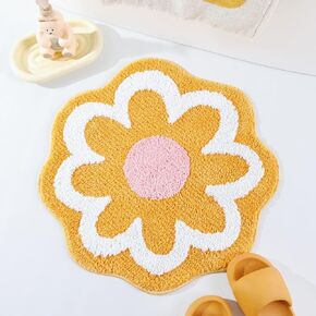 سجاد حمام أصفر من TRUEDAYS، بساط حمام على شكل زهرة لطيفة للنساء، سجادة حمام صغيرة ماصة وغير قابلة للانزلاق، سجادة حمام ناعمة من الألياف الدقيقة قابلة للغسل لأرضية الحمام، والدش، وحوض الاستحمام in Kuwait