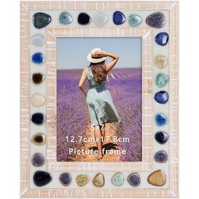 Lyeasw إطار صورة 5 × 7 بقع سيراميك 5 × 7 إطار صور خشبي مع زجاج عالي الوضوح لعرض الحائط والطاولة in Kuwait