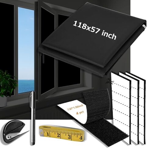 Fasnd Portable Blackout Shades (157" x 59") Travel Blackout Curtains, 100% Blackout Material Temporary Curtains Blackout Blinds for Baby Nursery, Bedroom, Touring car, Apartment or Travel Use in Saudi Arabia