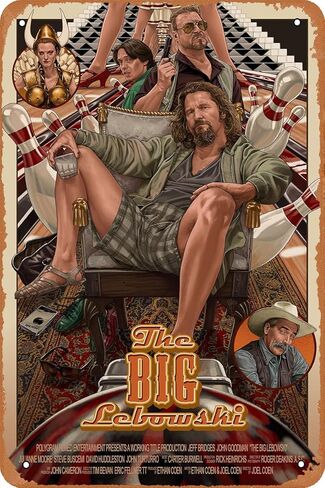 علامة TersShawl الكبيرة من القصدير Lebowski علامة معدنية للفيلم الكلاسيكي ديكور جداري فني عتيق للحانات والمقاهي ديكور جدران المنزل مقاس 8 × 12 بوصة in Kuwait