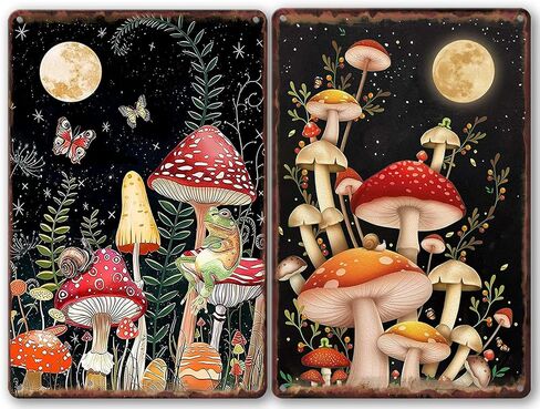 ckdiluy Funny Vintage Mushroom Sign, Mushroom Wall Art Deco for home Bedroom Garden Store Cafes Club Bar 8x12 Inch（2pcs） in Saudi Arabia
