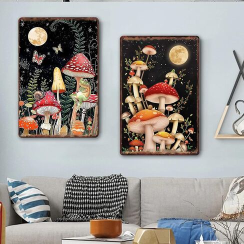 ckdiluy Funny Vintage Mushroom Sign, Mushroom Wall Art Deco for home Bedroom Garden Store Cafes Club Bar 8x12 Inch（2pcs） in Saudi Arabia