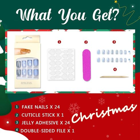Christmas Press On Nails Long Coffin, 24pcs Christmas French Tip Press On Nails Long With Snowflake Designs Red Coffin False Fake Nails Artificial Nails For Women (Xmas Conffin) in Kuwait