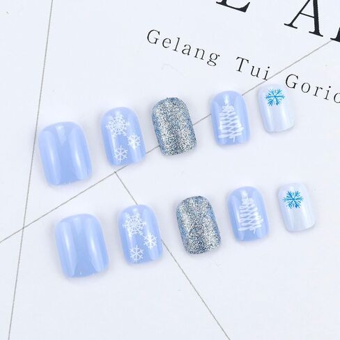 Christmas Press On Nails Long Coffin, 24pcs Christmas French Tip Press On Nails Long With Snowflake Designs Red Coffin False Fake Nails Artificial Nails For Women (Xmas Conffin) in Kuwait