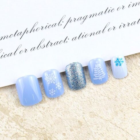 Christmas Press On Nails Long Coffin, 24pcs Christmas French Tip Press On Nails Long With Snowflake Designs Red Coffin False Fake Nails Artificial Nails For Women (Xmas Conffin) in Kuwait