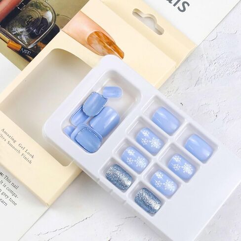 Christmas Press On Nails Long Coffin, 24pcs Christmas French Tip Press On Nails Long With Snowflake Designs Red Coffin False Fake Nails Artificial Nails For Women (Xmas Conffin) in Kuwait