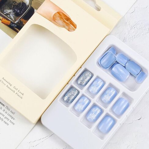 Christmas Press On Nails Long Coffin, 24pcs Christmas French Tip Press On Nails Long With Snowflake Designs Red Coffin False Fake Nails Artificial Nails For Women (Xmas Conffin) in Kuwait