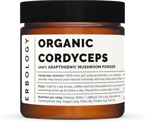 100% Organic Cordyceps Mushroom Powder 50 Servings - 48% Beta-glucans - Energy and Performance - Cordyceps Sinensis - Small Batch - Sustainably Grown in Europe - Vegan - Non-GMO - No Added Fillers in Saudi Arabia
