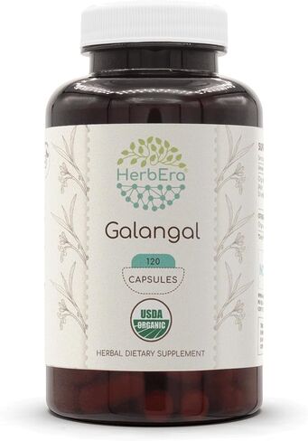 HerbEra Galangal 120 كبسولة، 500 مجم، الخولنجان العضوي (Alpinia Galangal) المجفف من وزارة الزراعة الأمريكية (120 كبسولة) in Kuwait