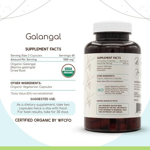 HerbEra Galangal 120 كبسولة، 500 مجم، الخولنجان العضوي (Alpinia Galangal) المجفف من وزارة الزراعة الأمريكية (120 كبسولة) in Kuwait